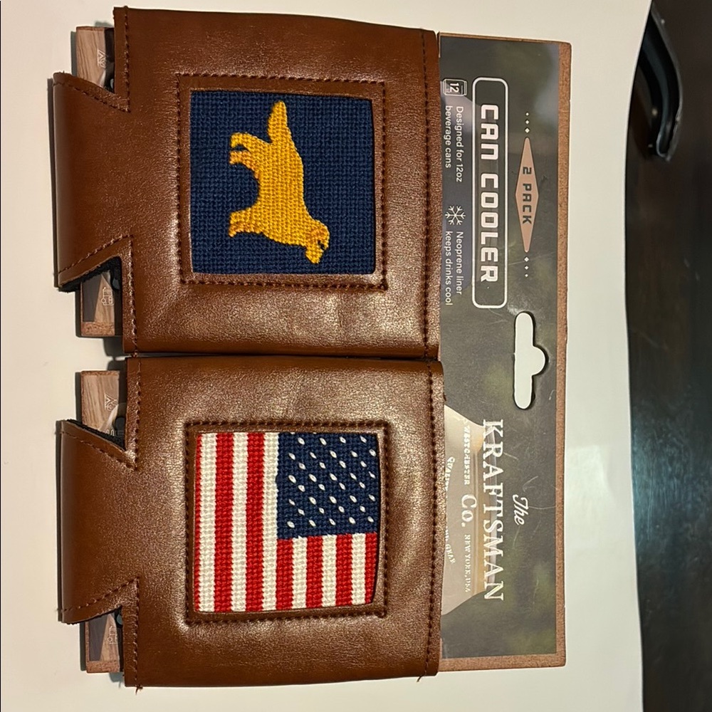 Brown Leather Can Cooler Set